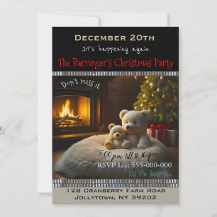 Bears by the Fire Christmas Party Invitation