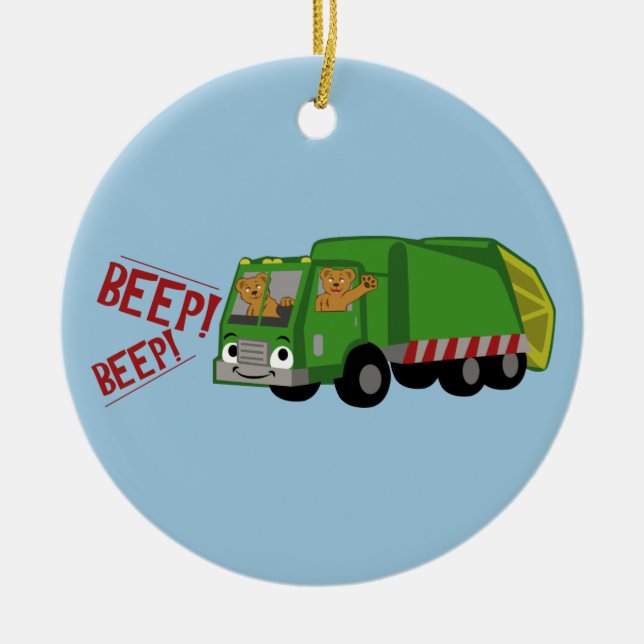 Bears Driving a Trash Truck Ceramic Ornament (Front)