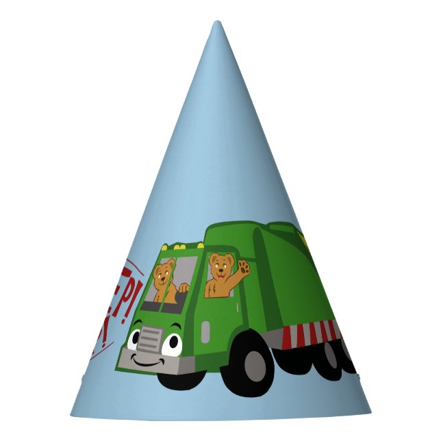 Bears Driving a Trash Truck Party Hat (Front)