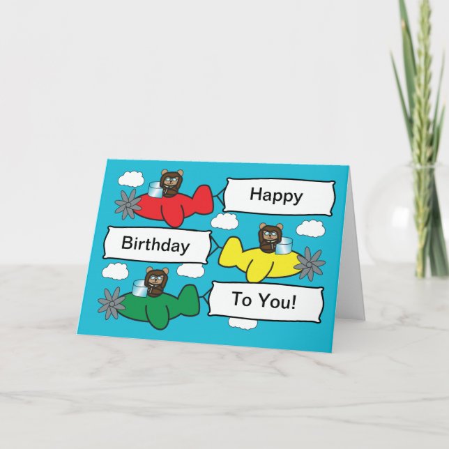 Bears Flying Planes Birthday Card (Front)