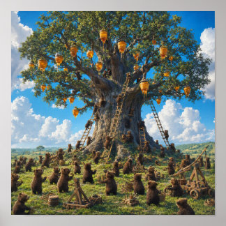 Bears Gathering Honey from Tree Poster