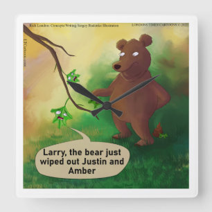Bears Go In The Woods Funny Rick London Square Wall Clock