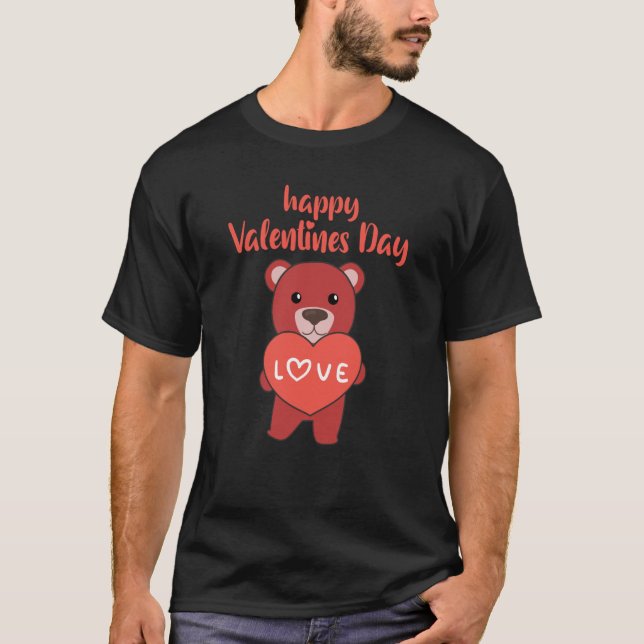 Bears happy Valentine's Day Cute Animals With Hear T-Shirt (Front)