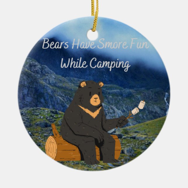 Bears Have Smore Fun While Camping Ceramic Ornament (Front)