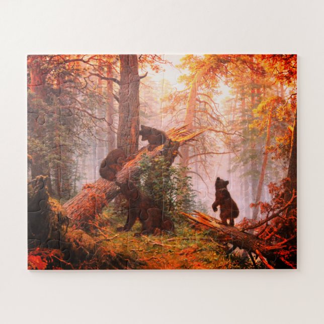 Bears in a pine forest art jigsaw puzzle (Horizontal)