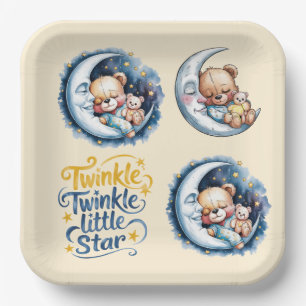 Bears in the Moonlight Boy Baby Shower Paper Plate