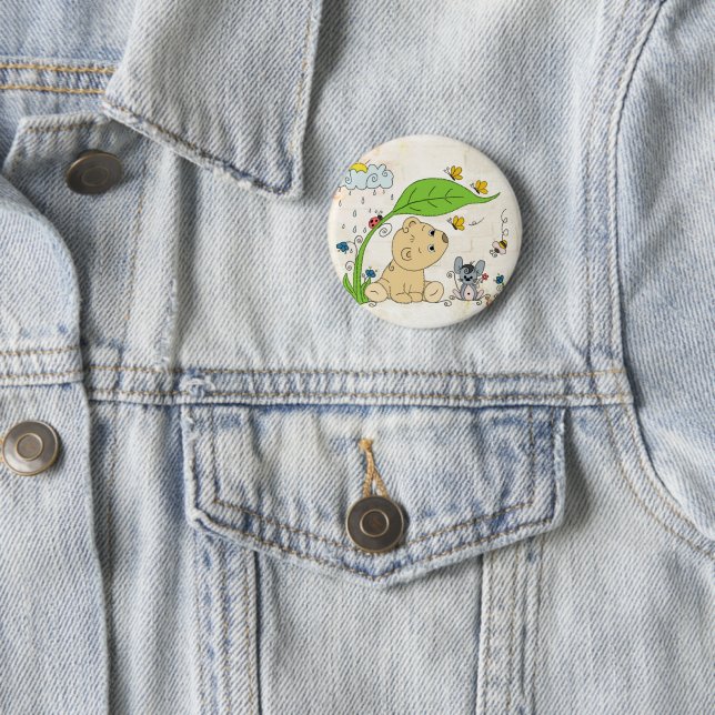 Bears in the rain 6 cm round badge (In Situ)