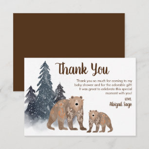 Bears in Winter Forest Scandi Neutral Baby Shower Thank You Card