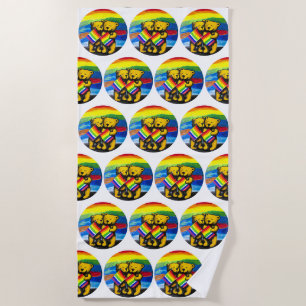 Bears Love Couple LGBT Rainbow Flag Beach Towel