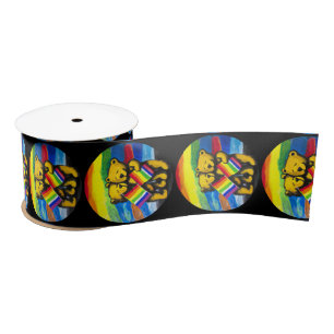 Bears Love Couple LGBT Rainbow Flag Satin Ribbon