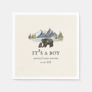 Bears Mountains It's a Boy Baby Shower  Napkin