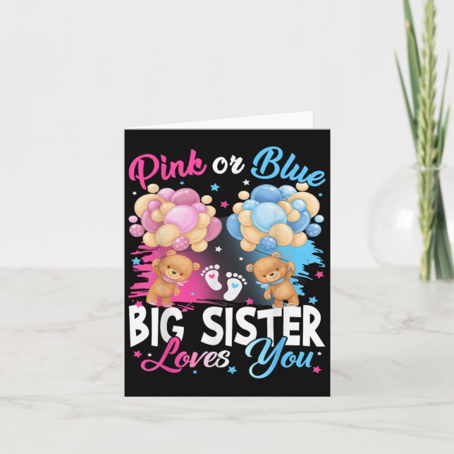Bears Nk Or Blue Big Sister Loves You Gender Revea Card (Front)