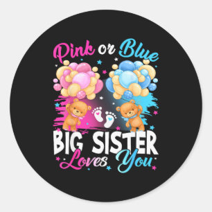 Bears Nk Or Blue Big Sister Loves You Gender Revea Classic Round Sticker