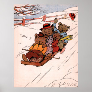 Bears on a Sledge - Vintage Holiday Poster