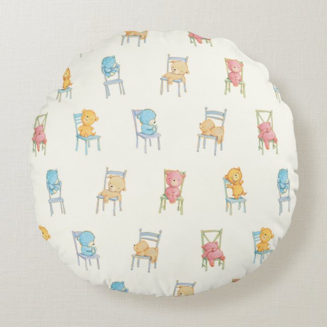 Bears On Chairs Pattern Round Cushion (Front)
