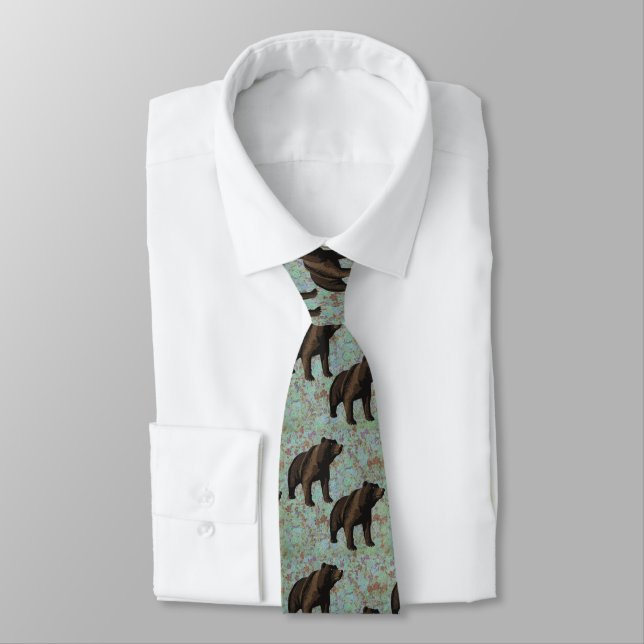Bears on Marbled Blue/Tan Necktie (Tied)