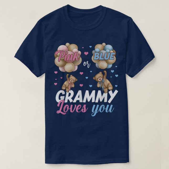 Bears Pink Or Blue Grammy Loves You Gender Reveal  T-Shirt (Design Front)