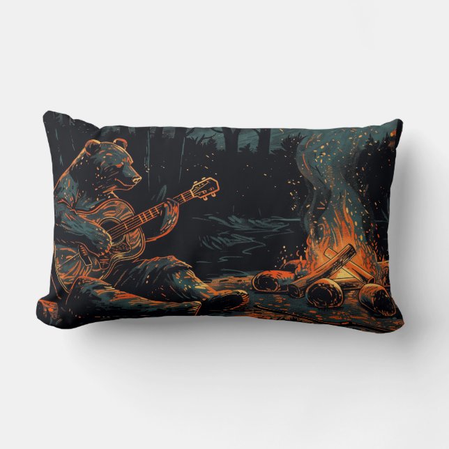 Bears Play Guitar By Campfire Throw Pillow (Front)