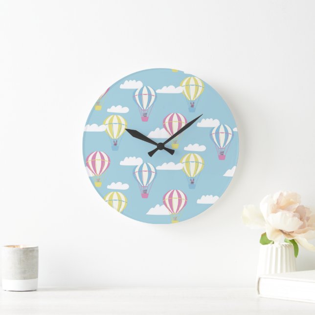 Bears & Rabbit Hot Air Balloon Day Out Large Clock (Home)