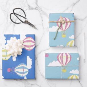 Bears & Rabbit Hot Air Balloon Day Out Wrapping Paper Sheet