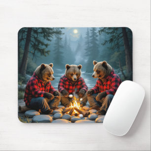 Bears Roasting Marshmallows at a Campfire Mouse Pad
