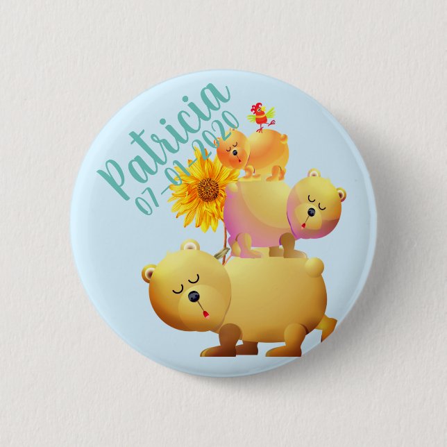 Bears, Rooster & Sunflower Tower 6 Cm Round Badge (Front)