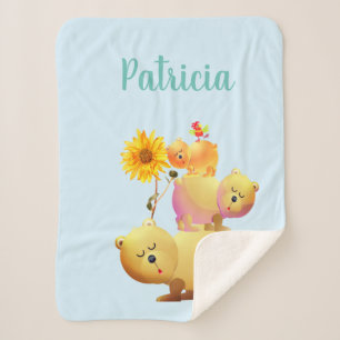 Bears, Rooster & Sunflower Tower Sherpa Blanket