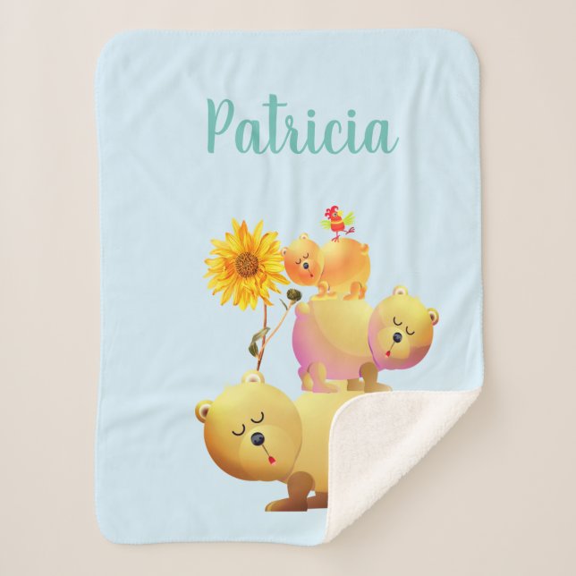 Bears, Rooster & Sunflower Tower Sherpa Blanket (Front)