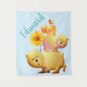 Bears, Rooster & Sunflower Tower Tapestry