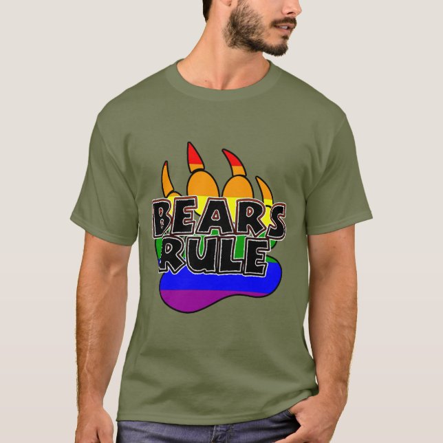 Bears Rule Black on Rainbow Paw - HOT! T-Shirt (Front)