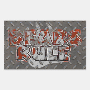 Bears Rule Brown on Silver Paw On a Grunge Steel Rectangular Sticker