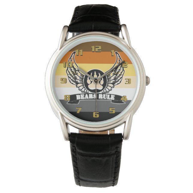 Bears Rule Gay Bear Pride Flag and Wings Watch (Front)