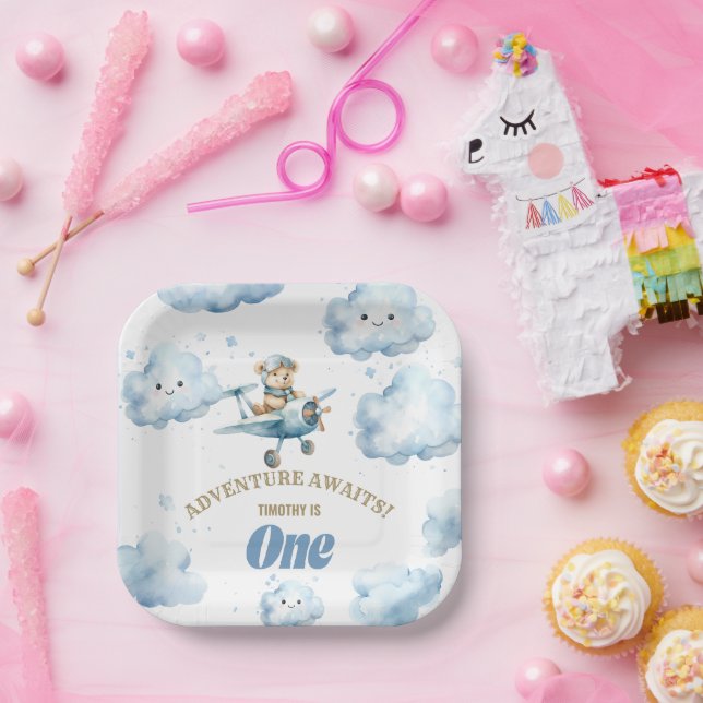 Bear's Skyward Soiree: First Birthday Paper Plate (Party)