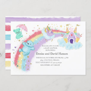Bears , Unicorn and Rainbow Baby Shower Invitation