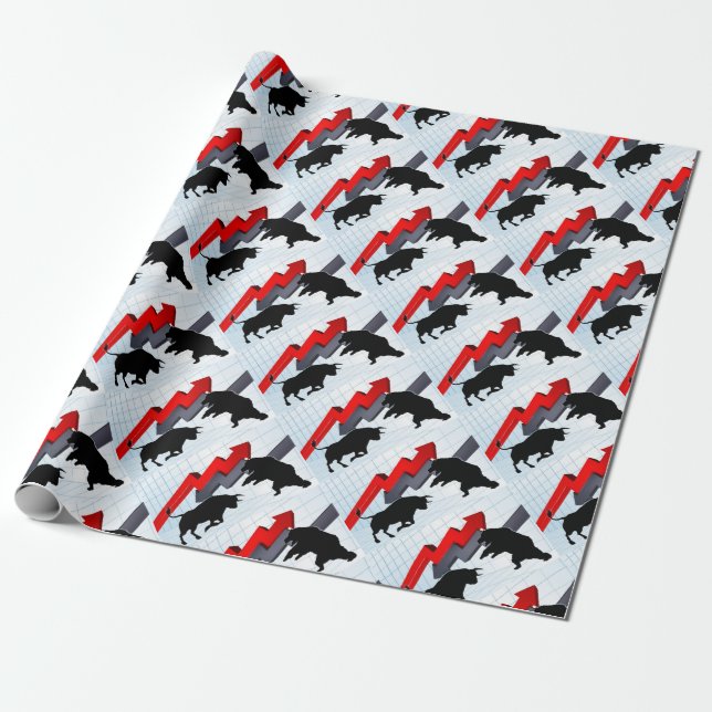 Bears Versus Bulls Stock Market Concept Wrapping Paper (Unrolled)