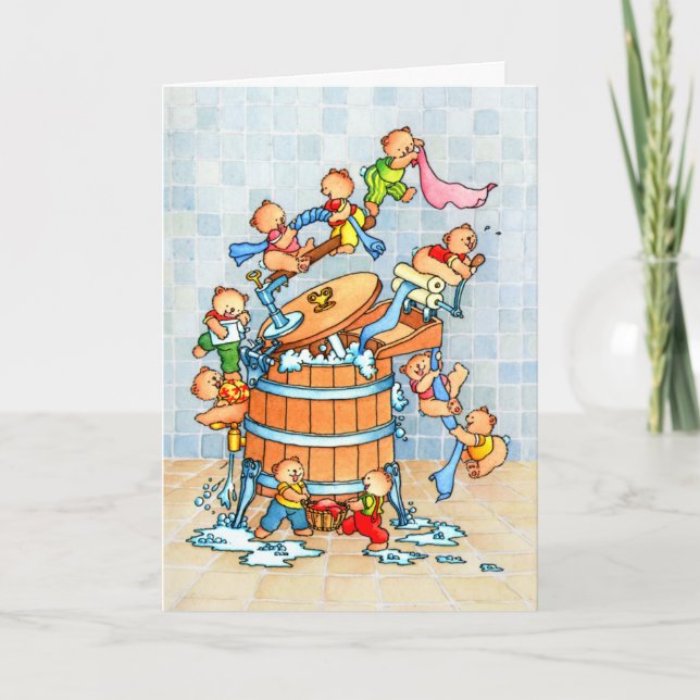 Bears & Washing Tub - Children's Greeting Card (Front)