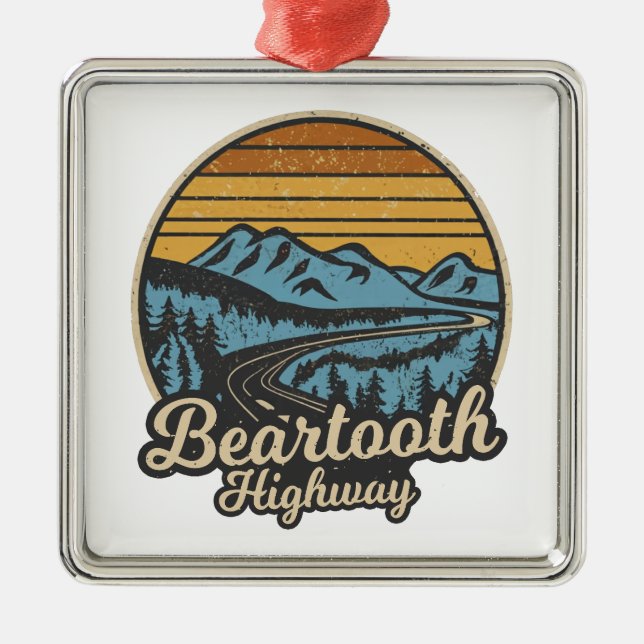 Beartooth Highway Montana Wyoming Retro Metal Ornament (Front)
