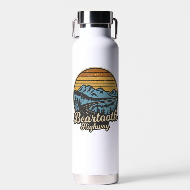 Beartooth Highway Montana Wyoming Retro Water Bottle (Front)