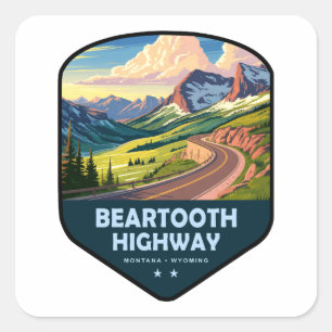 Beartooth Highway Montana Wyoming Shield Square Sticker