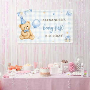 Beary 1st Birthday Bear Blue Balloon Banner