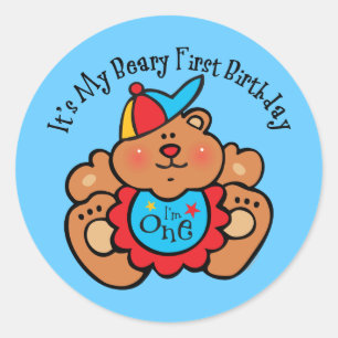 Beary 1st Birthday Boy Classic Round Sticker