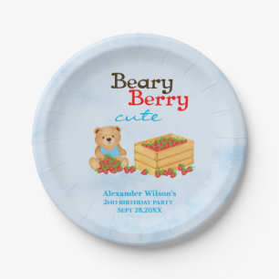 Beary Berry Cute Strawberry Cub Boy Birthday Party Paper Plate