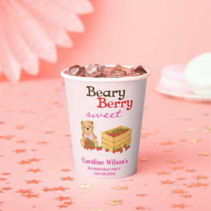 Beary Berry Sweet Pink Strawberry Girl Birthday  Paper Cups