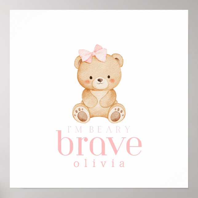 beary brave childhood cancer sick kids custom name poster (Front)