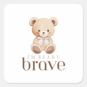 beary brave childhood cancer sick kids cute bear square sticker