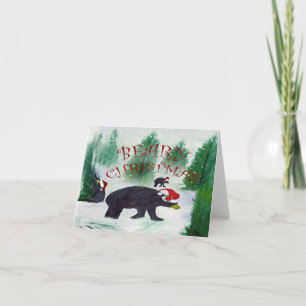 Beary Christmas black bear Holiday greeting cards. Card