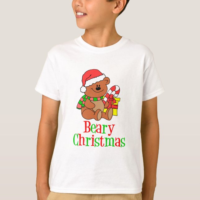 Beary Christmas Cartoon Bear T-Shirt (Front)