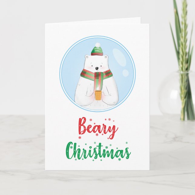 Beary Christmas Cute Animal Funny Polar Bear Pun Card (Front)