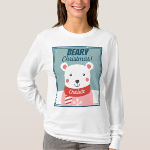 Beary Christmas cute cartoon polar bear with name T-Shirt