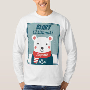 Beary Christmas cute cartoon polar bear with name T-Shirt